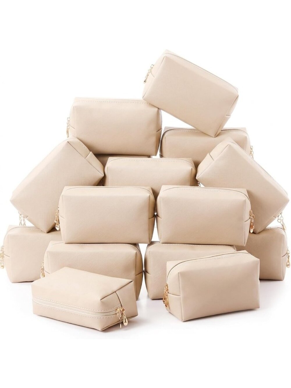 15 Pcs Aesthetic Leather Makeup Bags Set | Plain Cosmetic Pouches for Travel